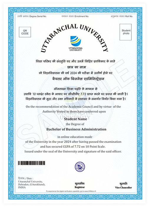 Uttaranchal University Degree Certificate